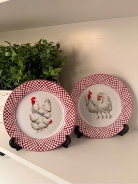 Basic Porcelain Home Essentials Rooster Salad Dessert Plates Set of 2